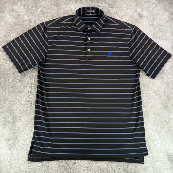 Peter Millar Summer Comfort Men M Golf Polo Shirt Black Blue Striped Performance - Picture 1 of 8